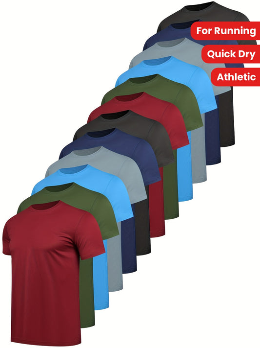 [12 Pack Quick Dry Workout Shirts] 12 Pack Workout Shirts For Men Short Sleeve Athletic Active Tops Quick Dry Crew Neck T Shirt For Running - Revitalize Mind Body