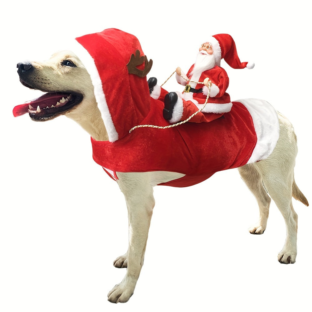 Playfu Santa Claus Riding Dog Costume Festive Pet Outfit
