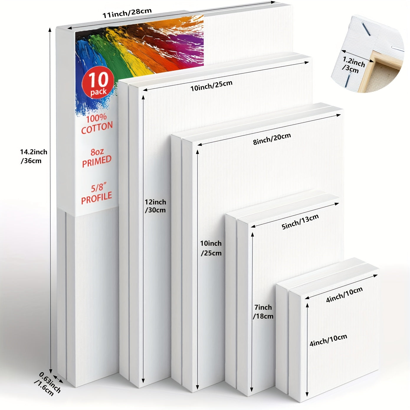 Stretched Canvas Set Of 10 Primed White 100 Percent Cotton