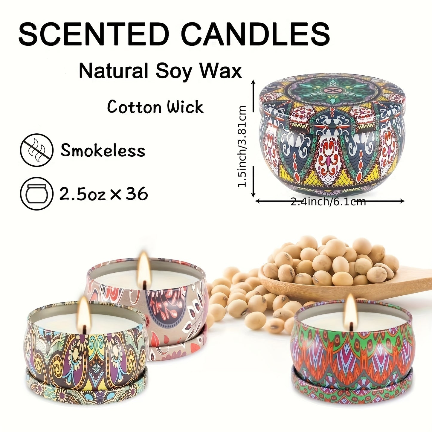 36 Pack Scented Soy Wax Candles Gift Set Home Decor - Revitalize Mind Body