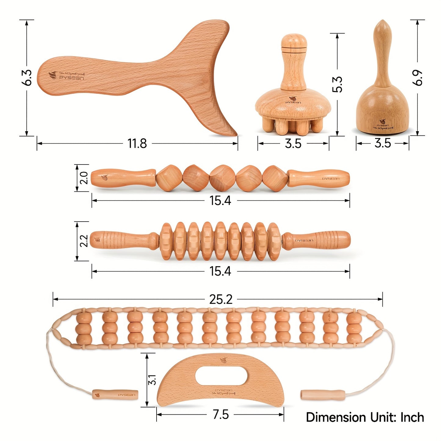 Revitalize Mind Body Pysean 7in1 Wooden Massage Tool Set