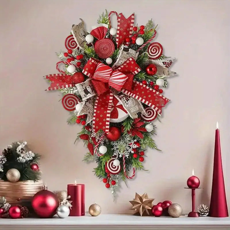 Luxurious Christmas Teardrop Wreath With Candy And Greenery