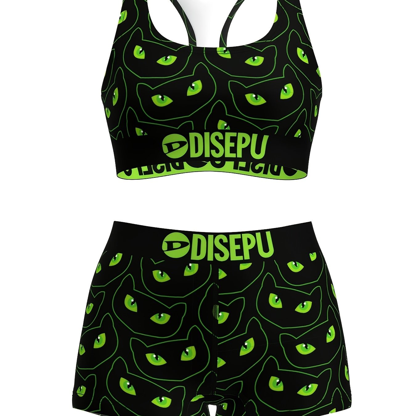 Cat Eye Print Sports Bra And Shorts Set Breathable Two Piece For Gym And Yoga - Revitalize Mind Body