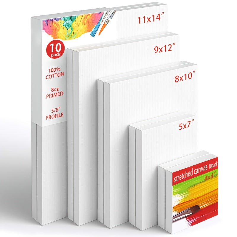 Stretched Canvas Set Of 10 Primed White 100 Percent Cotton