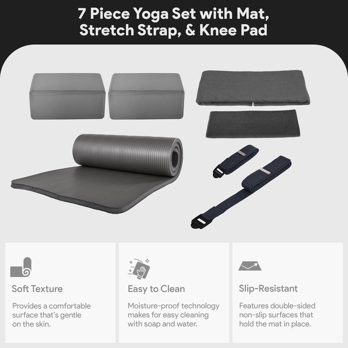 BalanceFrom 7 Piece Yoga Set With Mat Blocks Knee Pad