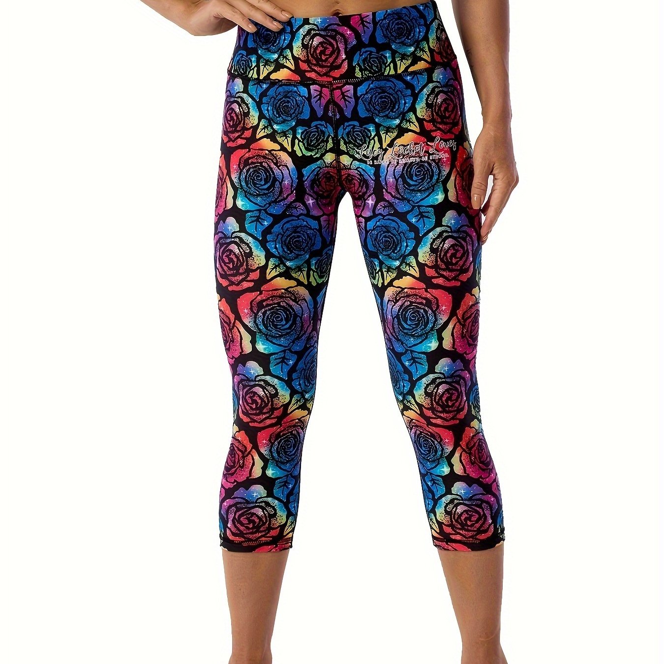 Floral Print Plus Size Capri Yoga Pants With Tummy Control - Revitalize Mind Body