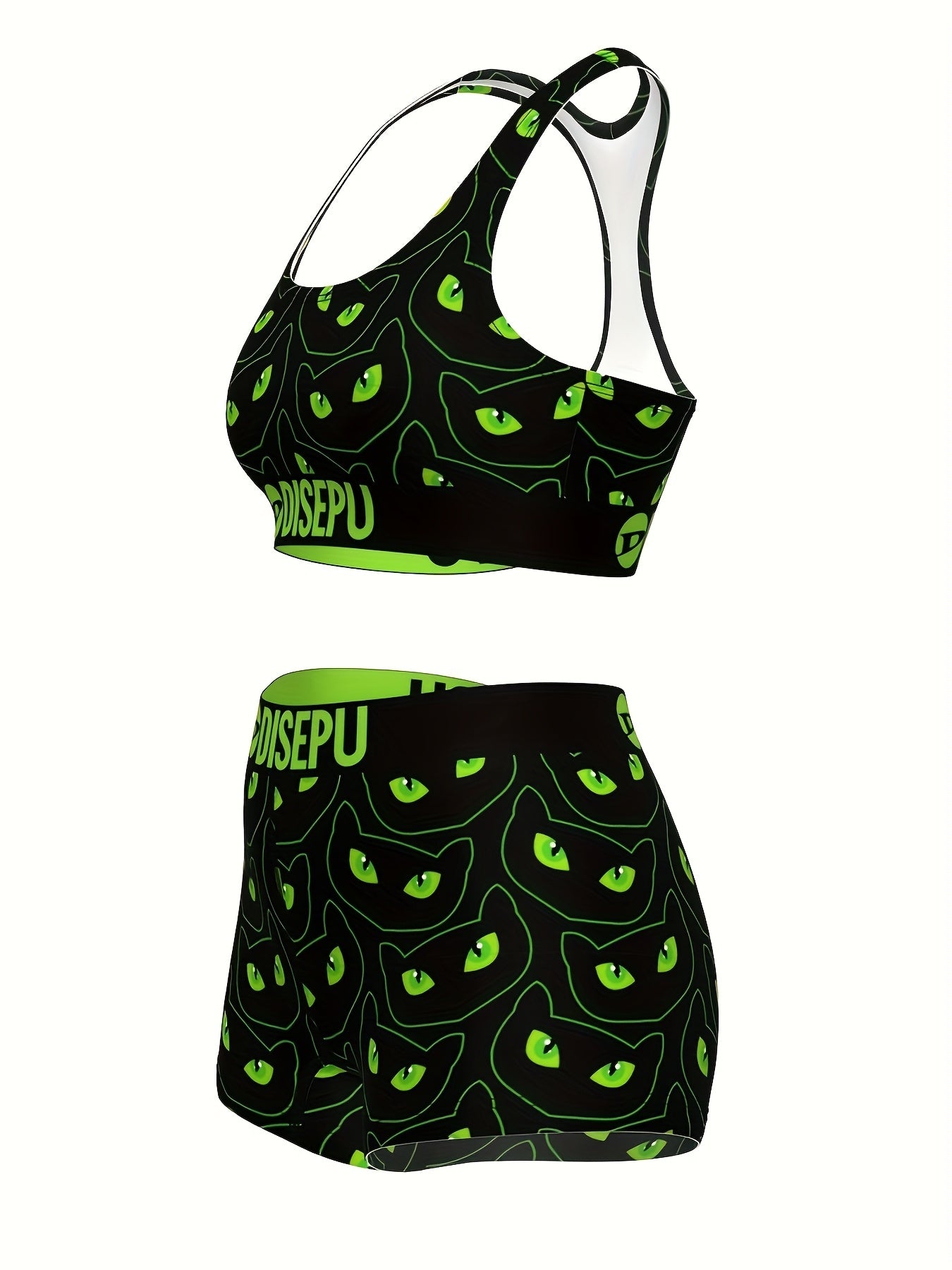 Cat Eye Print Sports Bra And Shorts Set Breathable Two Piece For Gym And Yoga - Revitalize Mind Body