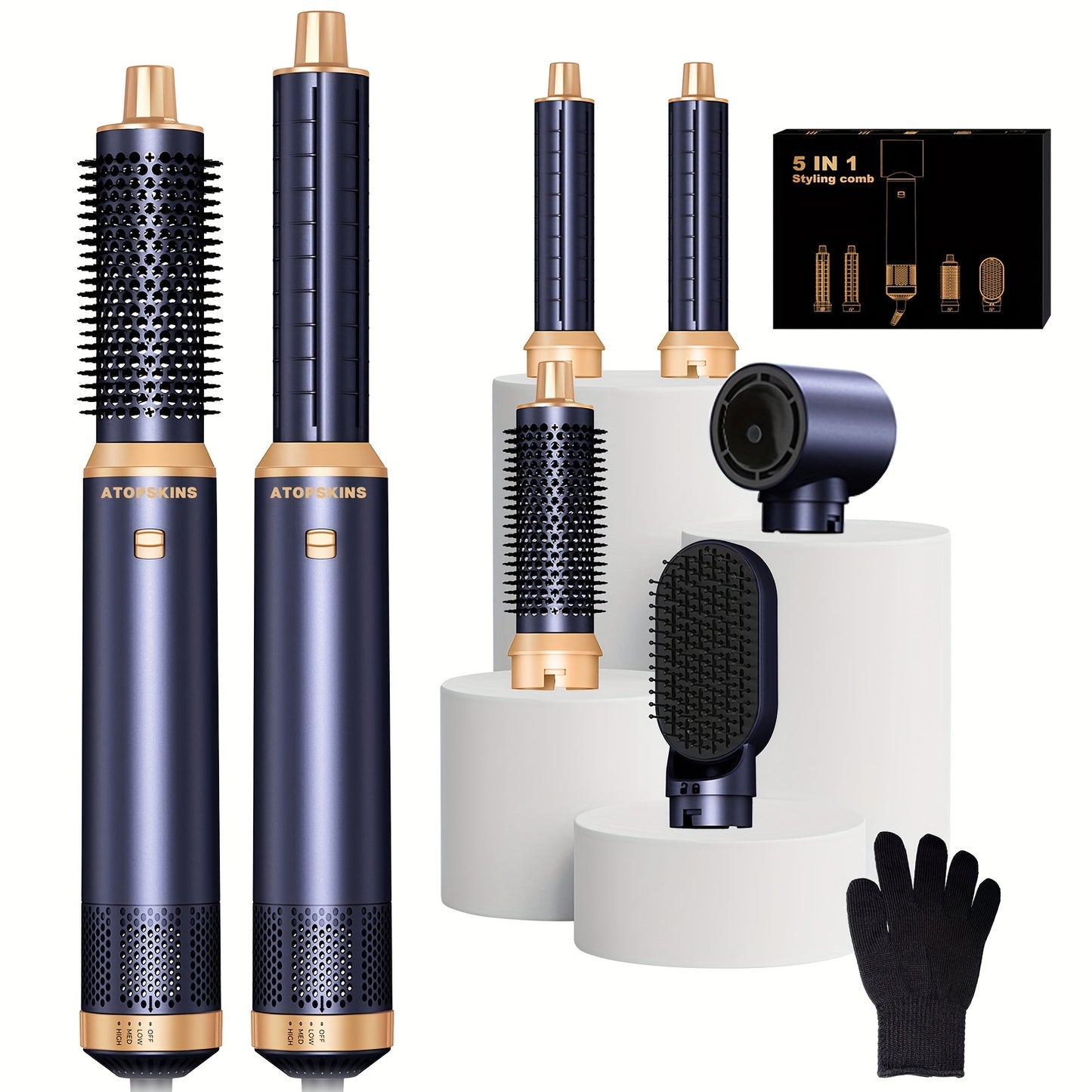 UKLISS 5-In-1 Hair Dryer Brush Styler Detachable Hot Air