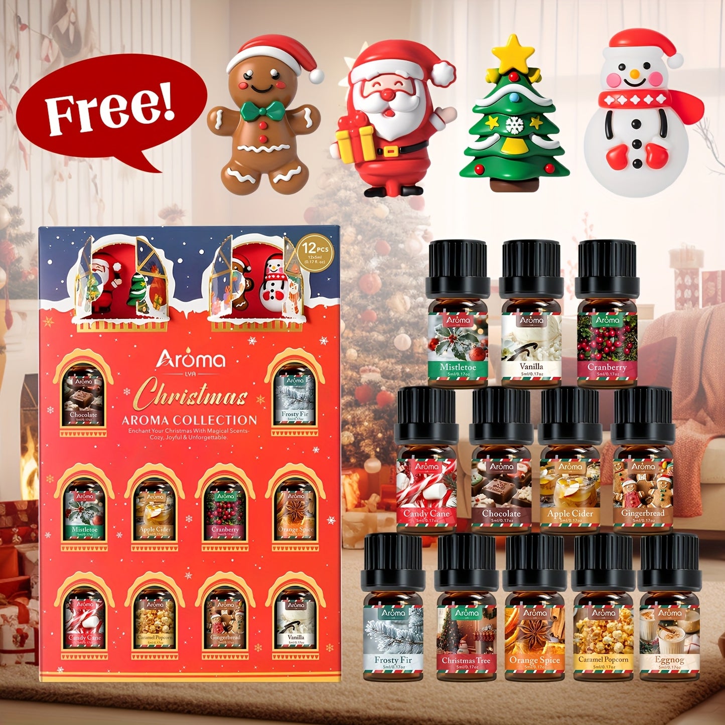 Christmas Essential Oil Set Peppermint Gingerbread Cinnamon Cedarwood