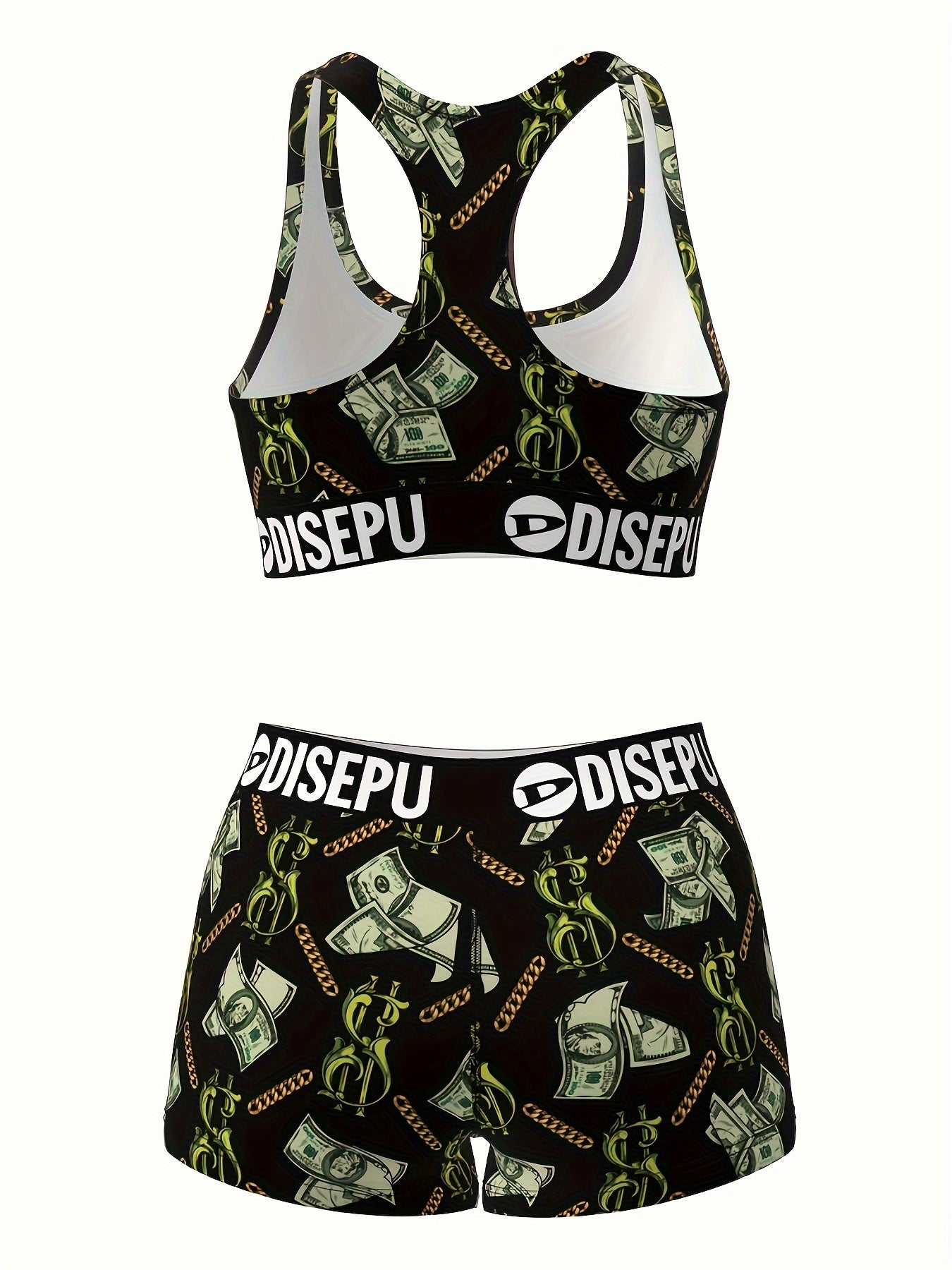 Money Print Sports Bra And Shorts Set Dollar Chain Activewear - Revitalize Mind Body