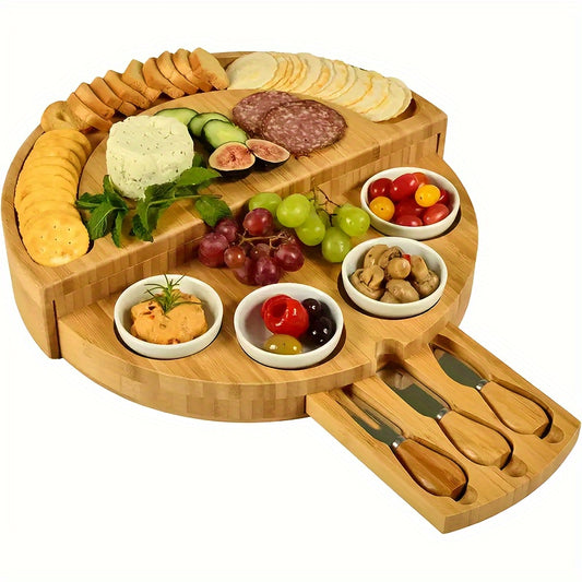 Brodark Bamboo Cheese Board With Integrated Slide Drawer
