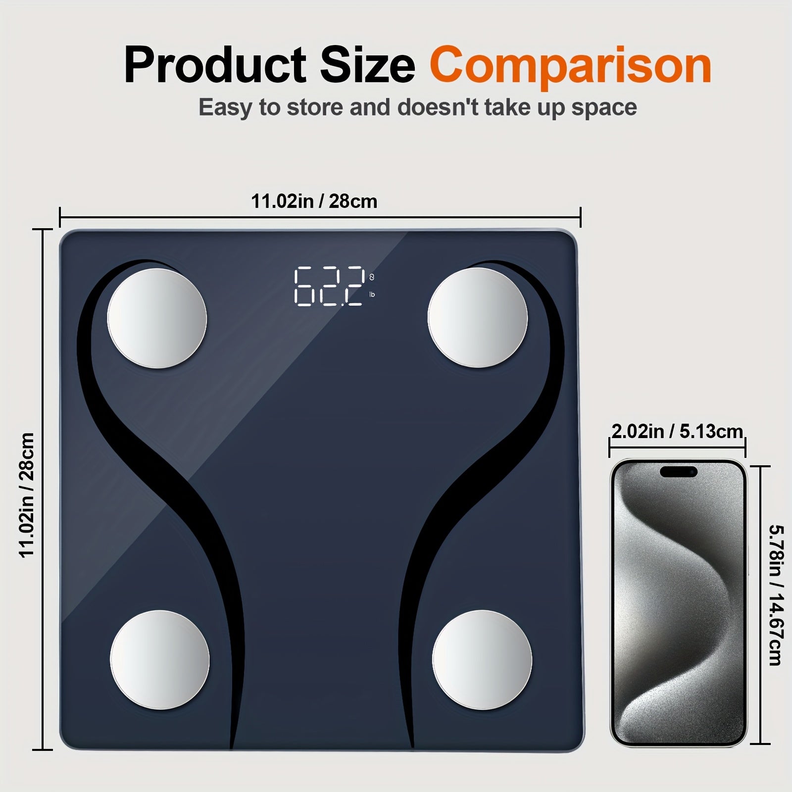 180kg/400lb Capacity Body Fat Scale with App Connectivity - Thickened Tempered Glass & Stainless Steel Contact Plate, 11x11 Inch Digital Bathroom/Gym Scale for Home, Living Room, Bedroom - BMI, Water & Muscle Mass Tracking, B - Revitalize Mind Body