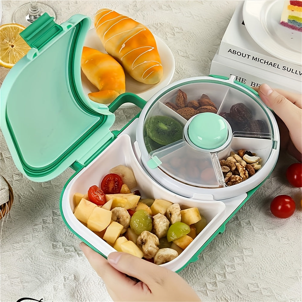 Faridabio 1pc Portable Tote Bag Rotating Lunch Box Picnic Snack Tray School With Lunch Box Picnic Camping Snacks Rotating Fruit Tray Sealed Dry Fruit Tray Moisture Resistant And Silicone Cleaning Brush - Revitalize Mind Body