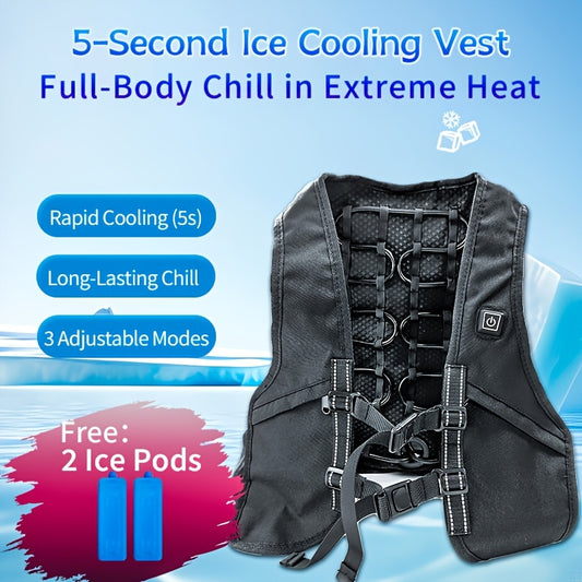 Premium Water-Cooling Vest For Men & Women | 5s Quick Cooling, Long-Lasting Cooling Vest With Ice Packs & Rechargeable Battery, Adjustable Cooling Modes, Ultra-Portable UV-Resistant Design For Outdoor, Sports, Work & Hot Summ - Revitalize Mind Body