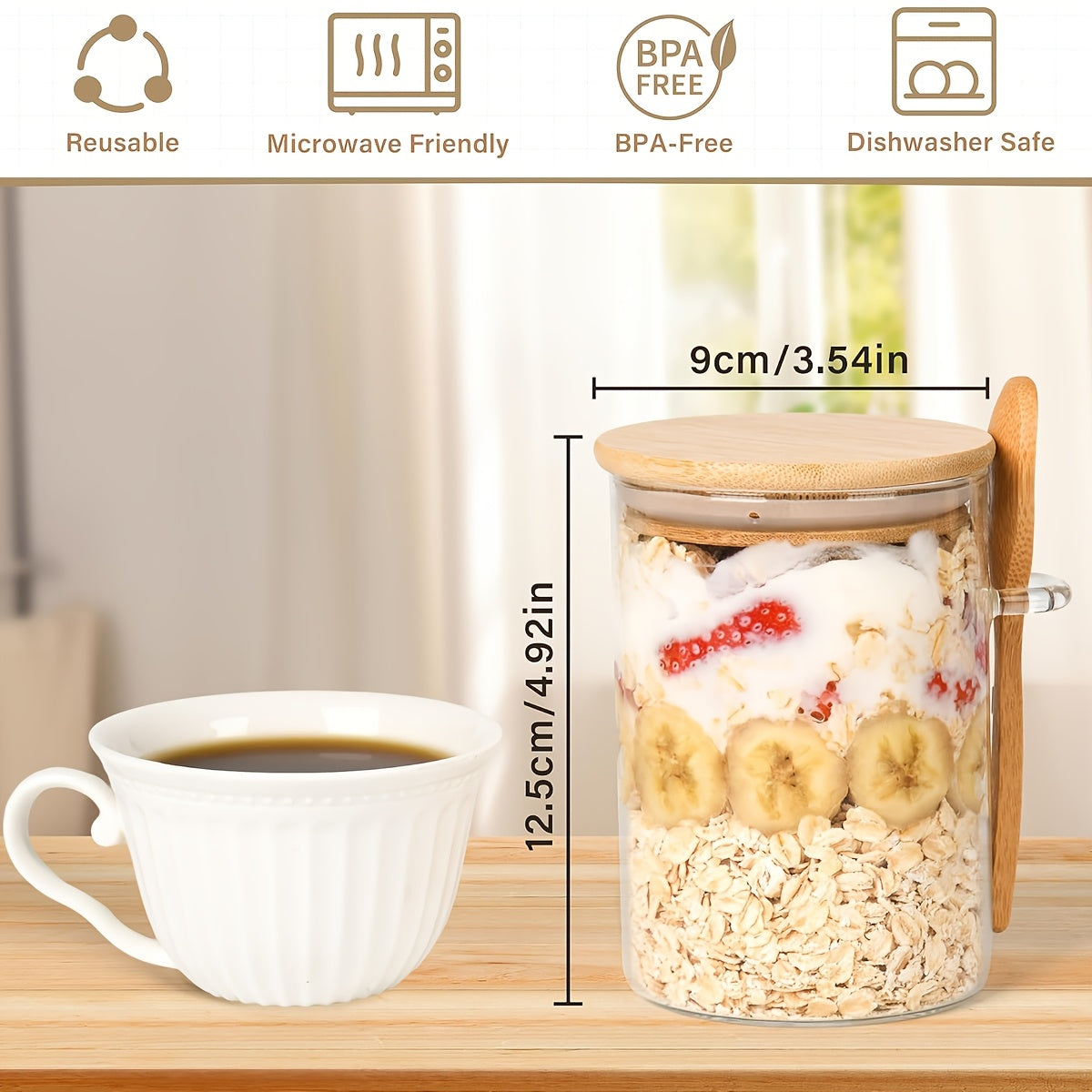 8pcs Overnight Oats Container with Scoop (4 Jars + 4 Scoops), Sealed Salad Jars, Ice Cream Cups, Canned Fruit Storage, Outdoor Bento Boxes, Breakfast Prep Containers - Revitalize Mind Body