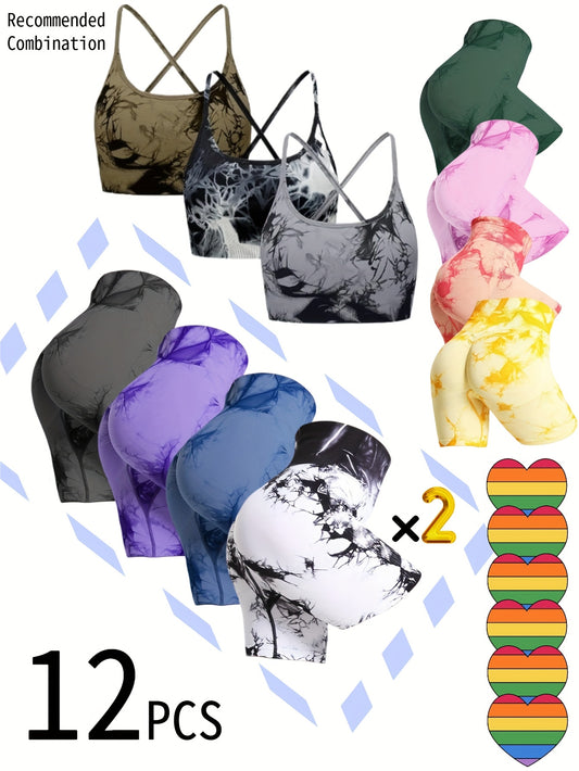 Tie Dye Yoga Shorts High Elasticity Quick Drying For Fitness