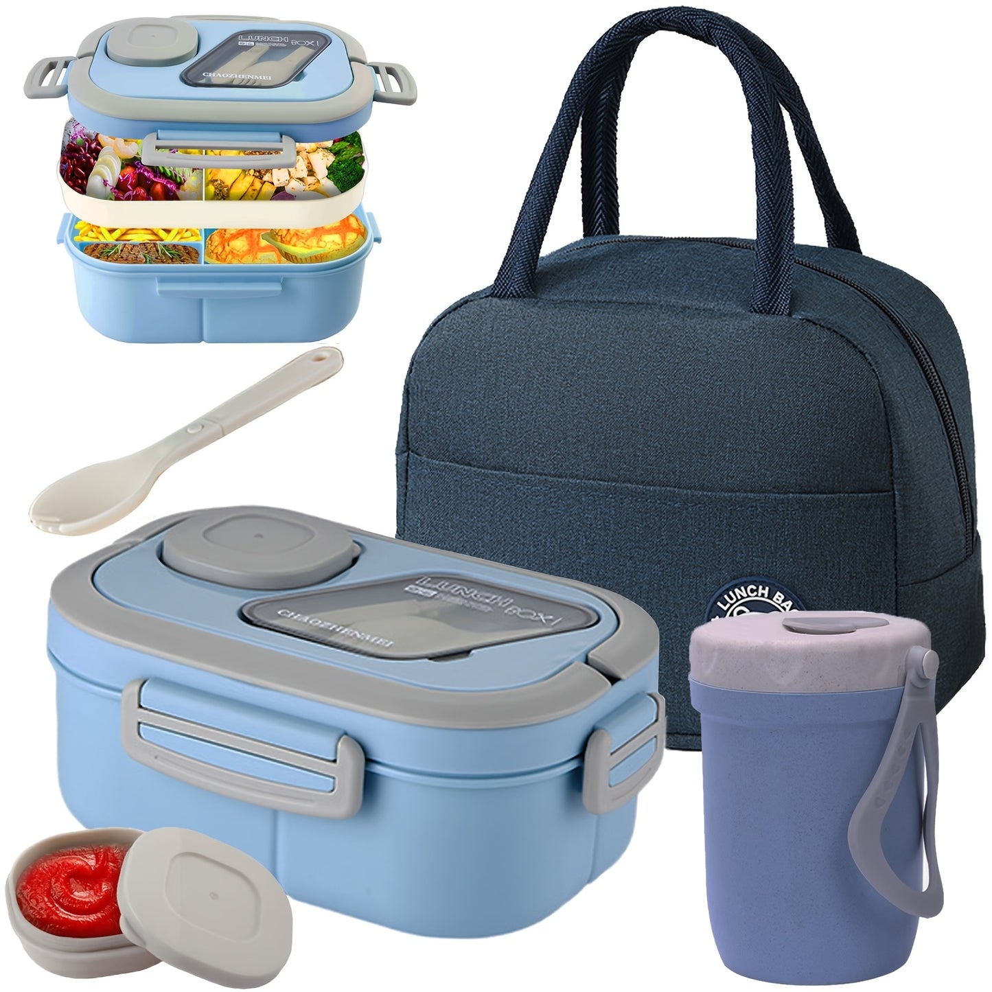 Multi-Layer Lunch Box Set With Cutlery And Cup Meal Bag - Revitalize Mind Body