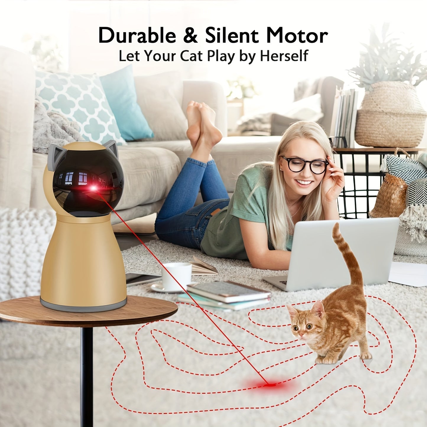 Valonii Interactive Cat Laser Toy Automatic for Indoor Cats, [2024 Newly Upgraded] Real Random Trajectory Rechargeable Laser Pointer Cat Toys for Indoor Cats/Kittens/Dogs - Revitalize Mind Body
