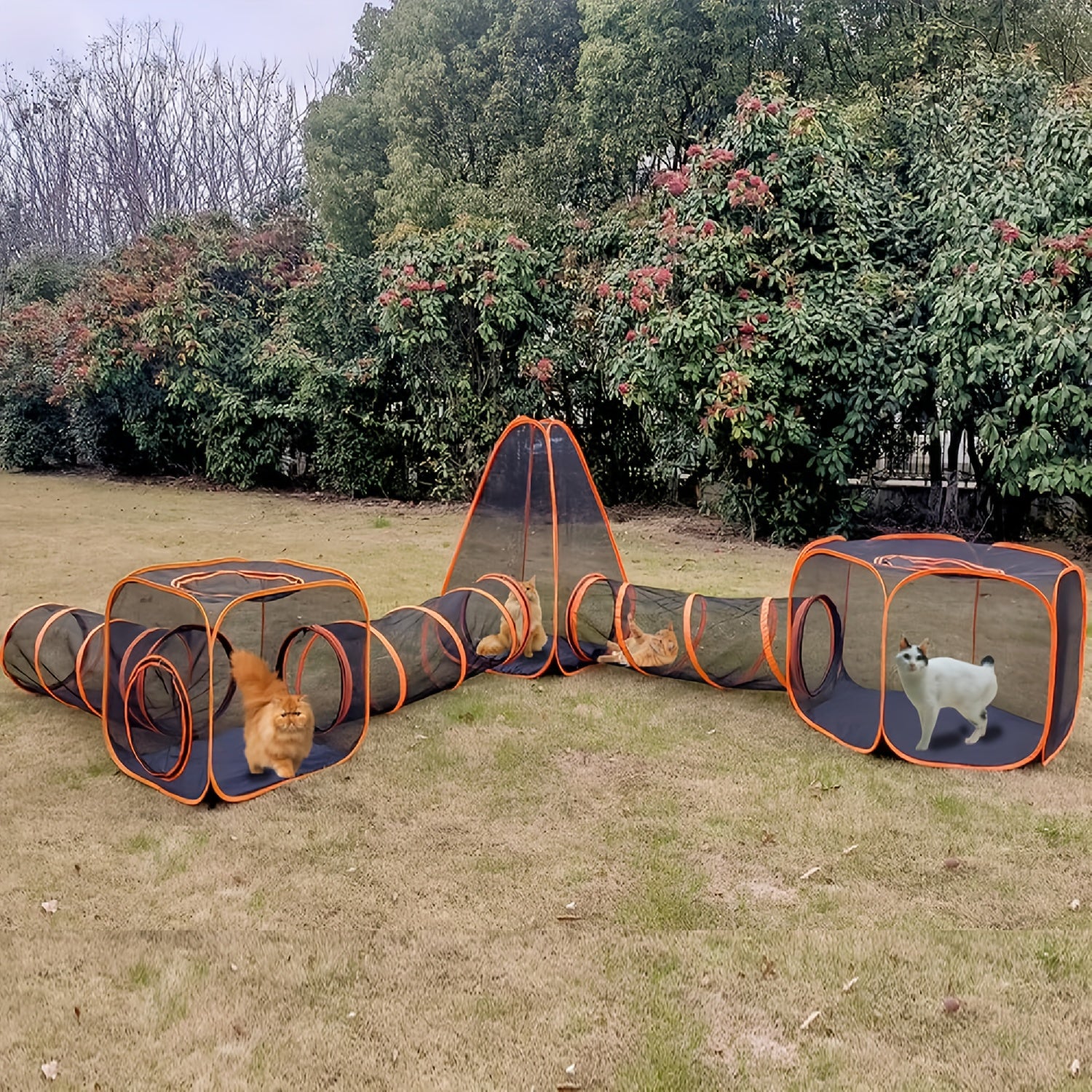 6-in-1 Foldable Pet Playpen - Interactive Design, Black/Orange, for Cats & Dogs, Outdoor/Indoor Use, Tunnel & Tent - Revitalize Mind Body