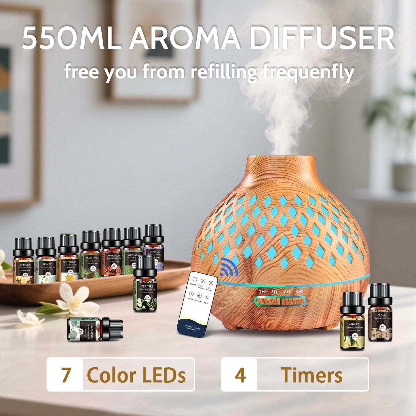 TOTATUIT Essential Oil Diffuser with Remote Control and Oils