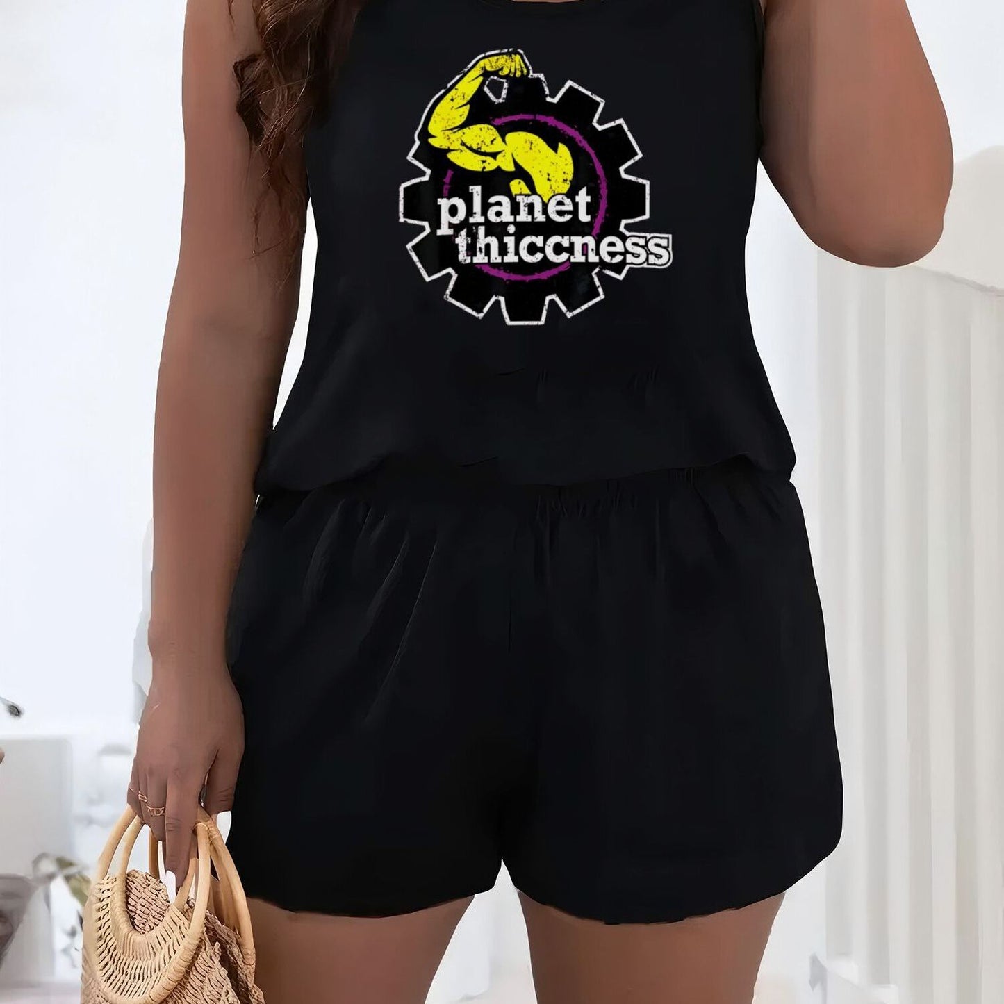Planet Thiccness Gym Set Funny Workout Lover Sleeveless Top Shorts - Revitalize Mind Body