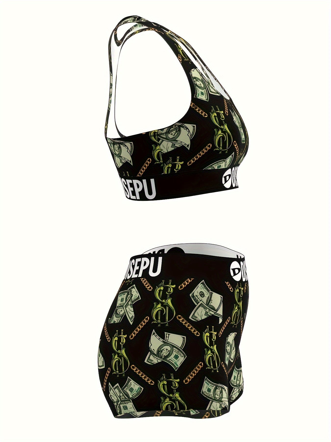 Money Print Sports Bra And Shorts Set Dollar Chain Activewear - Revitalize Mind Body