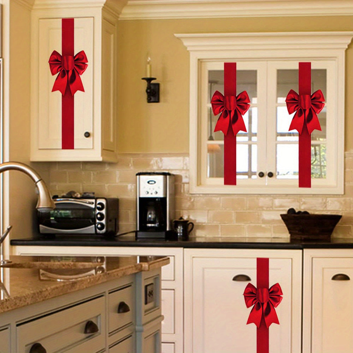 Red Christmas Bow Set With Adhesive Strips For Easy Hanging
