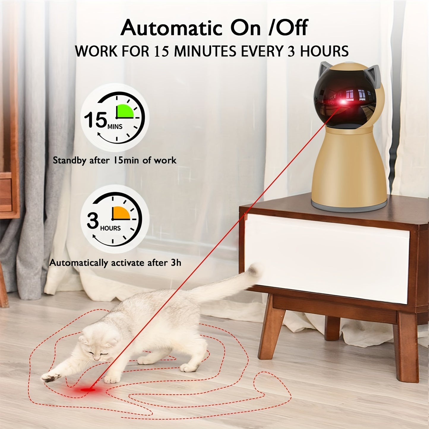 Valonii Interactive Cat Laser Toy Automatic for Indoor Cats, [2024 Newly Upgraded] Real Random Trajectory Rechargeable Laser Pointer Cat Toys for Indoor Cats/Kittens/Dogs - Revitalize Mind Body
