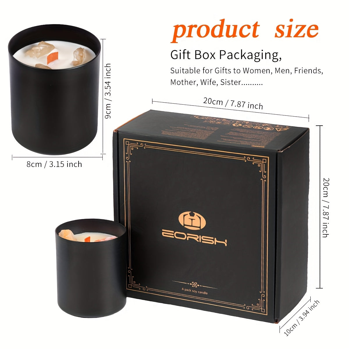 E EORISH 8pc Scented Crystal Candles Gift Set With Pads