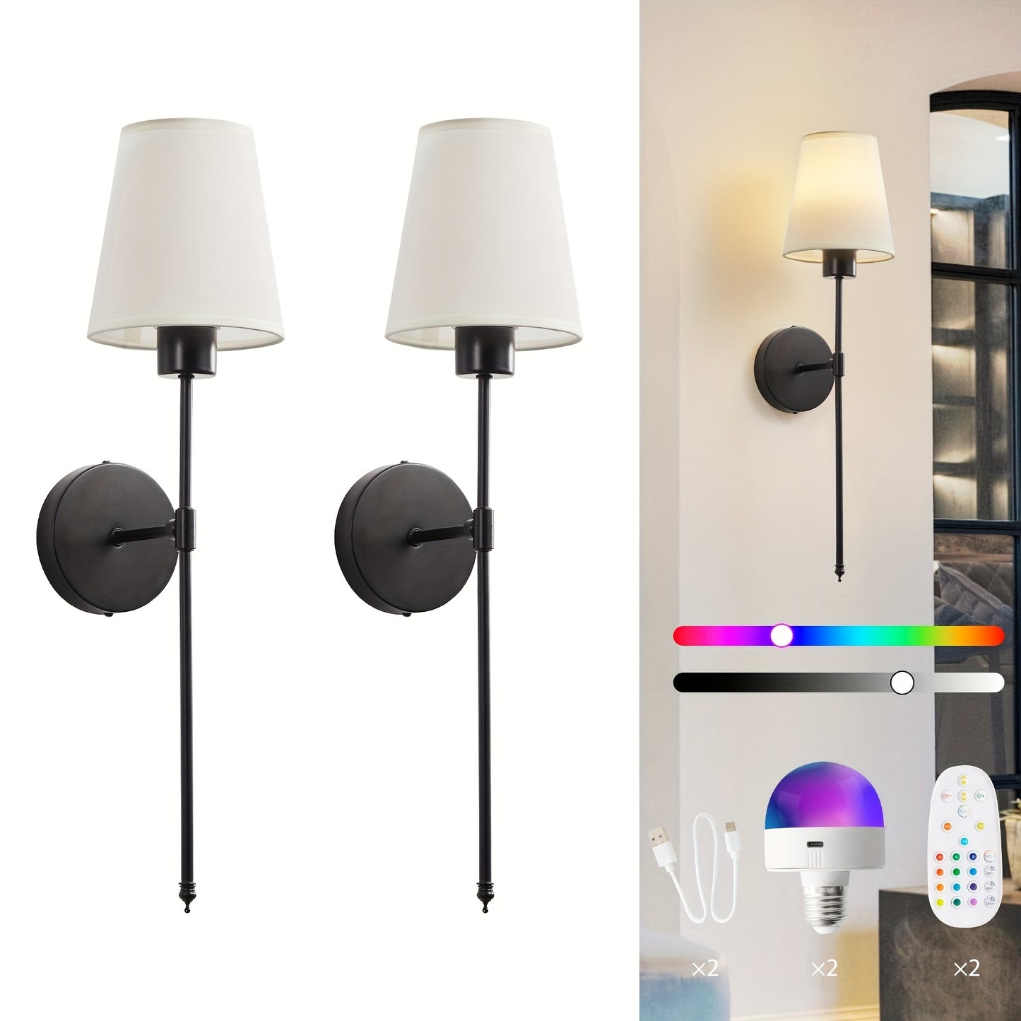 Rechargeable RGB Wall Light with Remote Dimmable LEDs