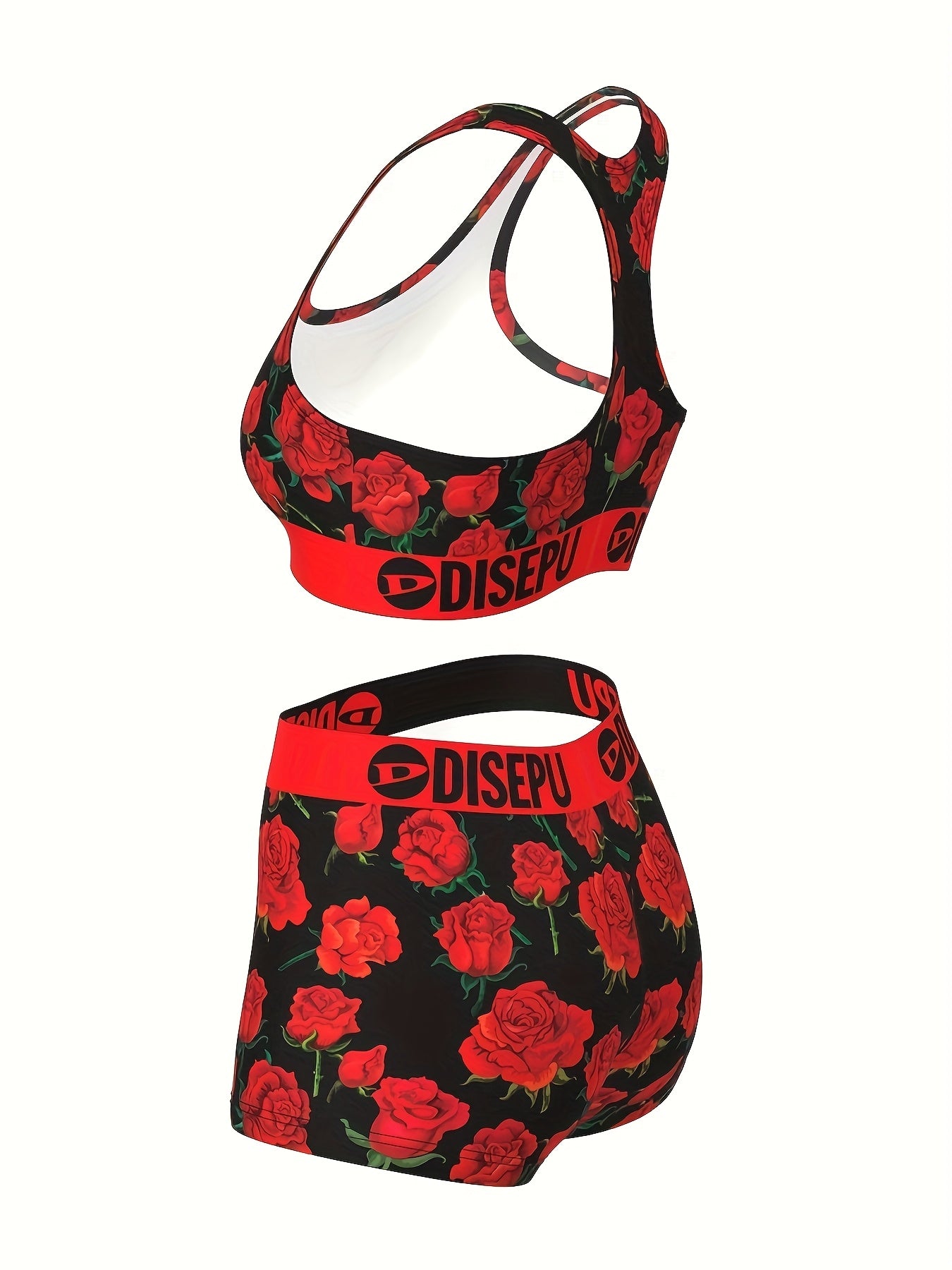 Rose Floral Sports Bra And Shorts Set For Women Activewear - Revitalize Mind Body