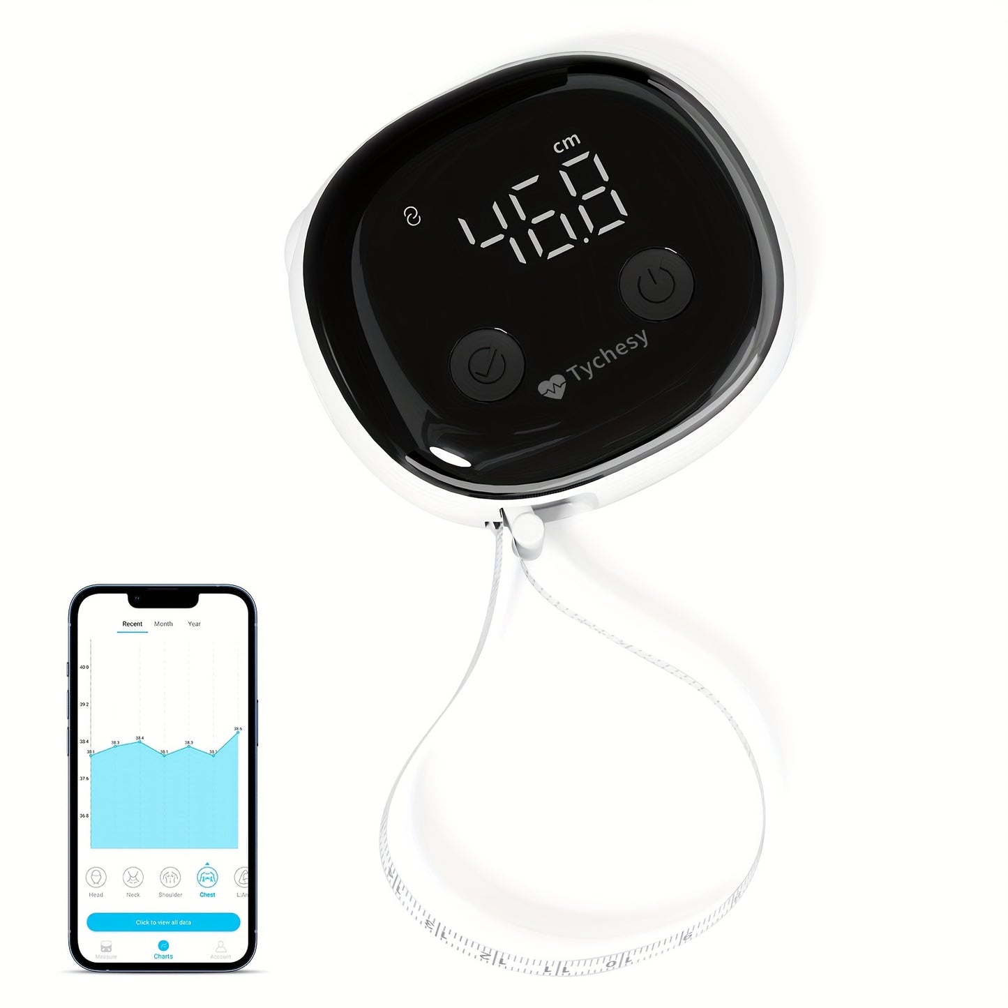 [Accurate Smart Body Measuring Tape] Smart Body Measuring Tape With APP, Body Tape Measure For Fitness Weight Loss Measurement, LED Display Rechargable Muscle Measuring Tape For Unlimited Users - Revitalize Mind Body