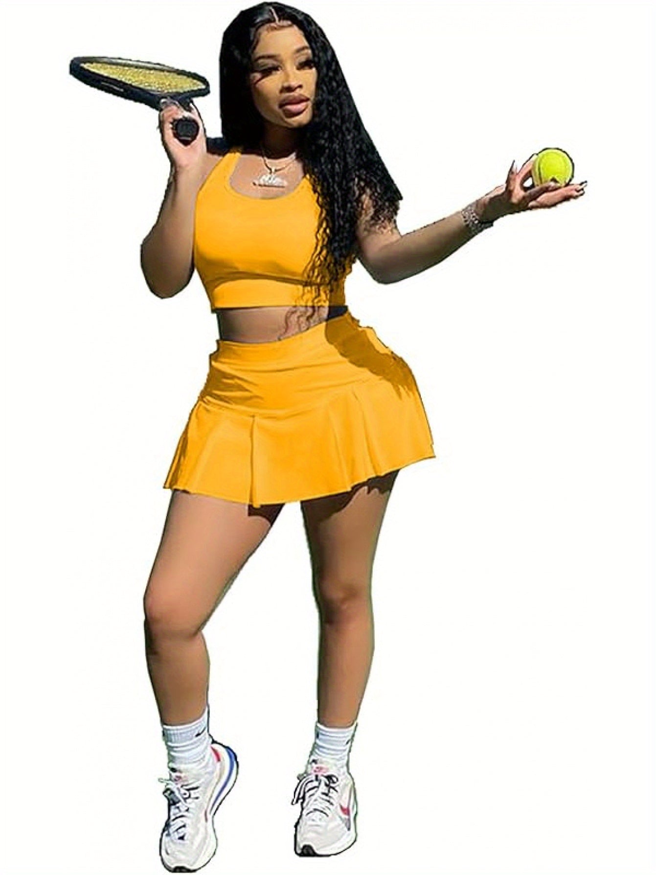 Women Athletic Sports 2pc Skirt Set Activewear Tank Top