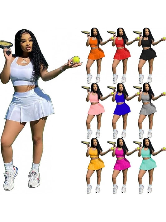 Women Athletic Sports 2pc Skirt Set Activewear Tank Top