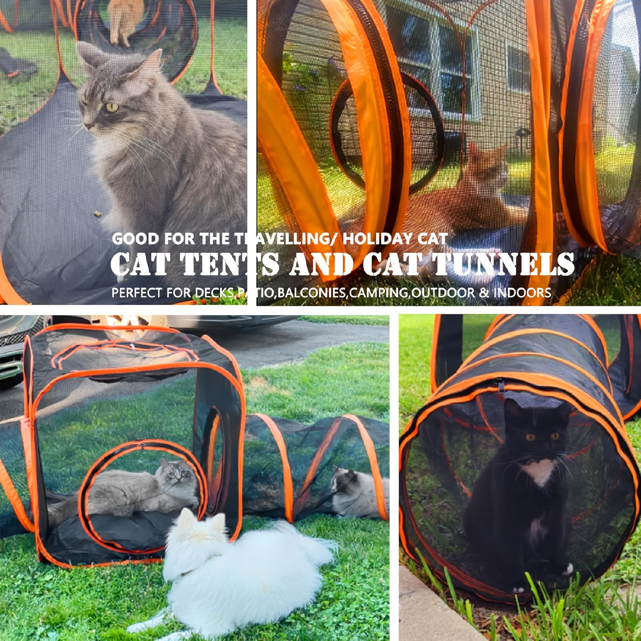 6-in-1 Foldable Pet Playpen - Interactive Design, Black/Orange, for Cats & Dogs, Outdoor/Indoor Use, Tunnel & Tent - Revitalize Mind Body