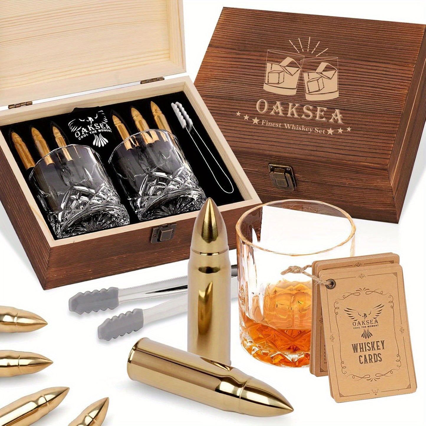 Stainless Steel Bullet Whiskey Cooling Stones With Wooden Box