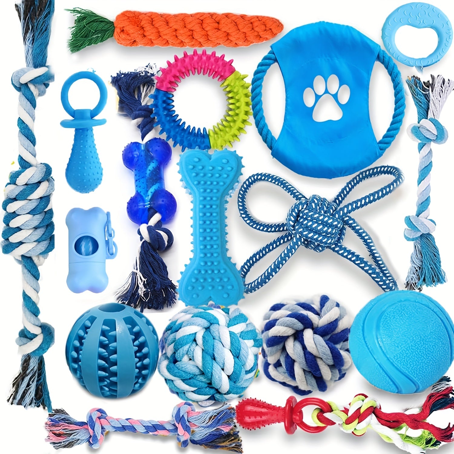 Dog Teething Chew Toys - 17 Pack Tough Small Medium Large Breed Puppy Toys, Dogs Rope Chew Toys Bundle for Boredom, Pet Interactive Squeaky Treat Dispensing Ball for Puppies - Revitalize Mind Body