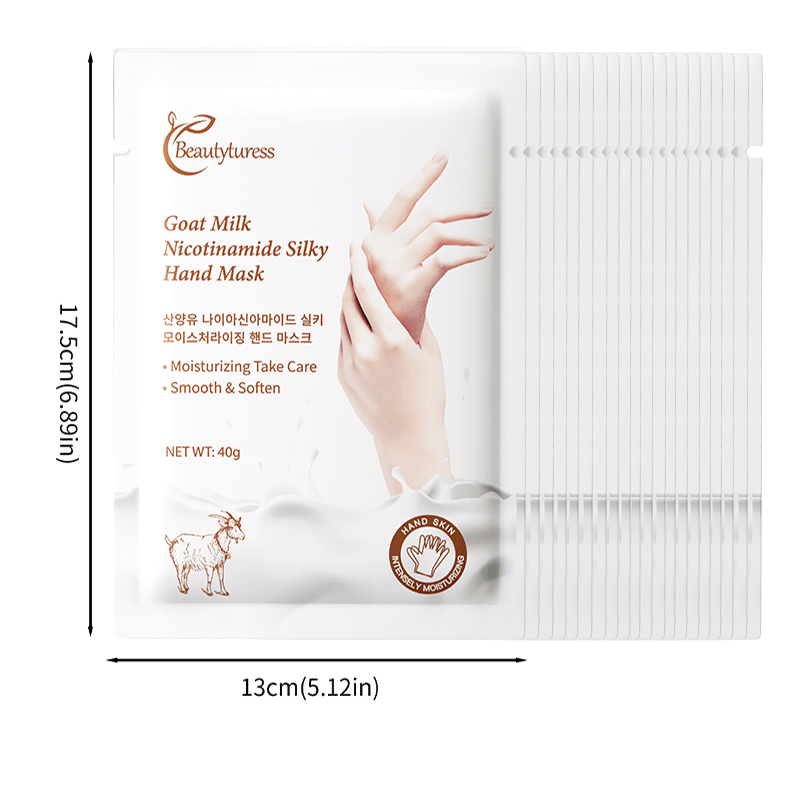 Goat Milk & Nicotinamide Hand Masks - 20 Pairs, Hypoallergenic, Moisturizing, Glycerin-Infused, Unscented, for Smooth & Soft Hands - Revitalize Mind Body