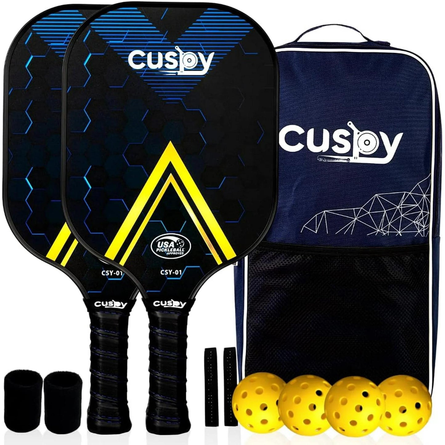 Cuspy USAPA Pickleball Paddles Set With Graphite Surface Balls