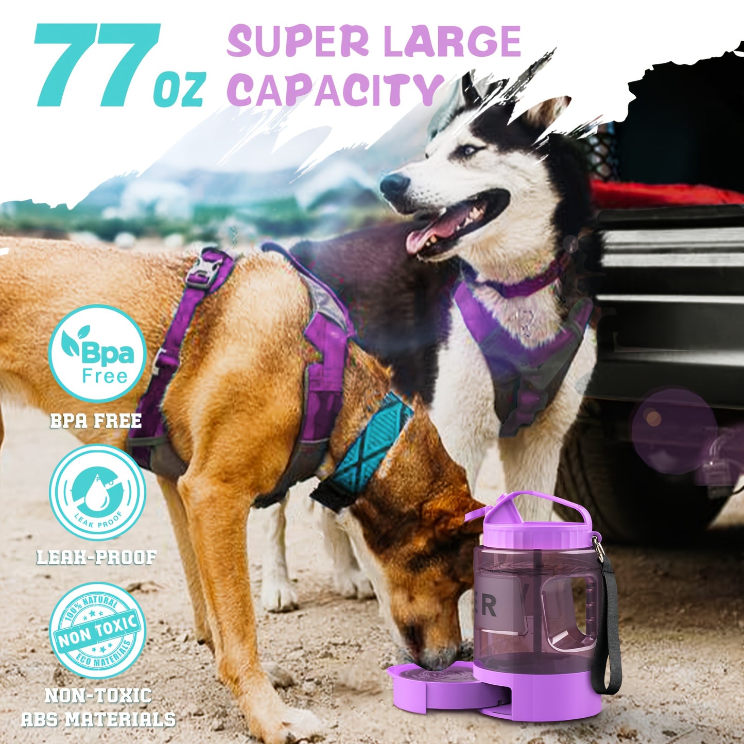 Lesotc Dog Travel Water Bottle With Portable Bowl Dispenser