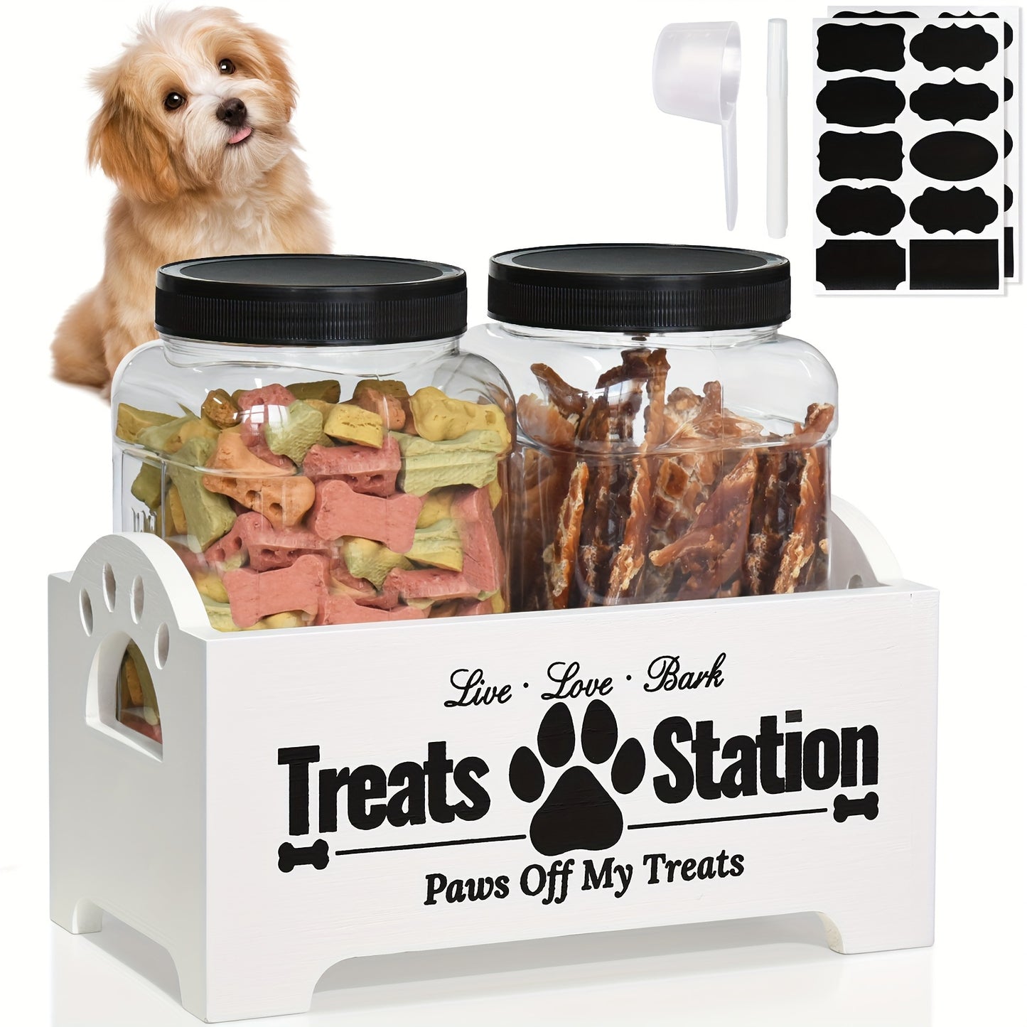 Wooden Dog Treat Container Farmhouse Pet Food Storage