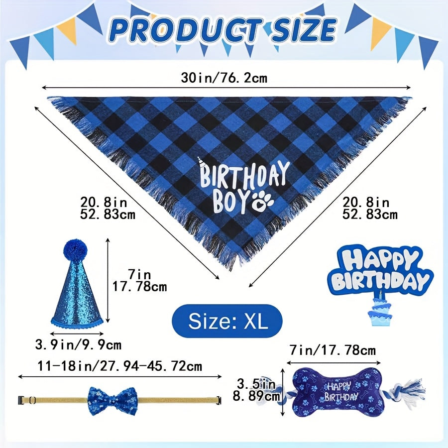 Dog Birthday Party Set with Bandana Bow Tie and Toys