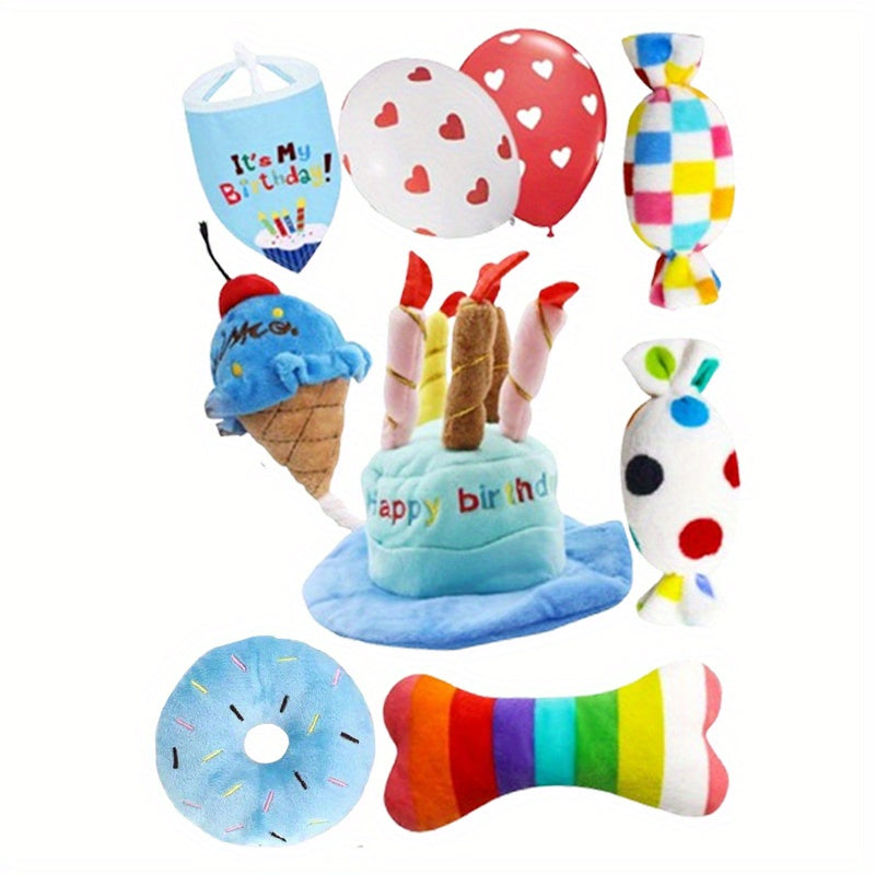 9 Pack Interactive Dog Birthday Toy Set Plush Squeaky
