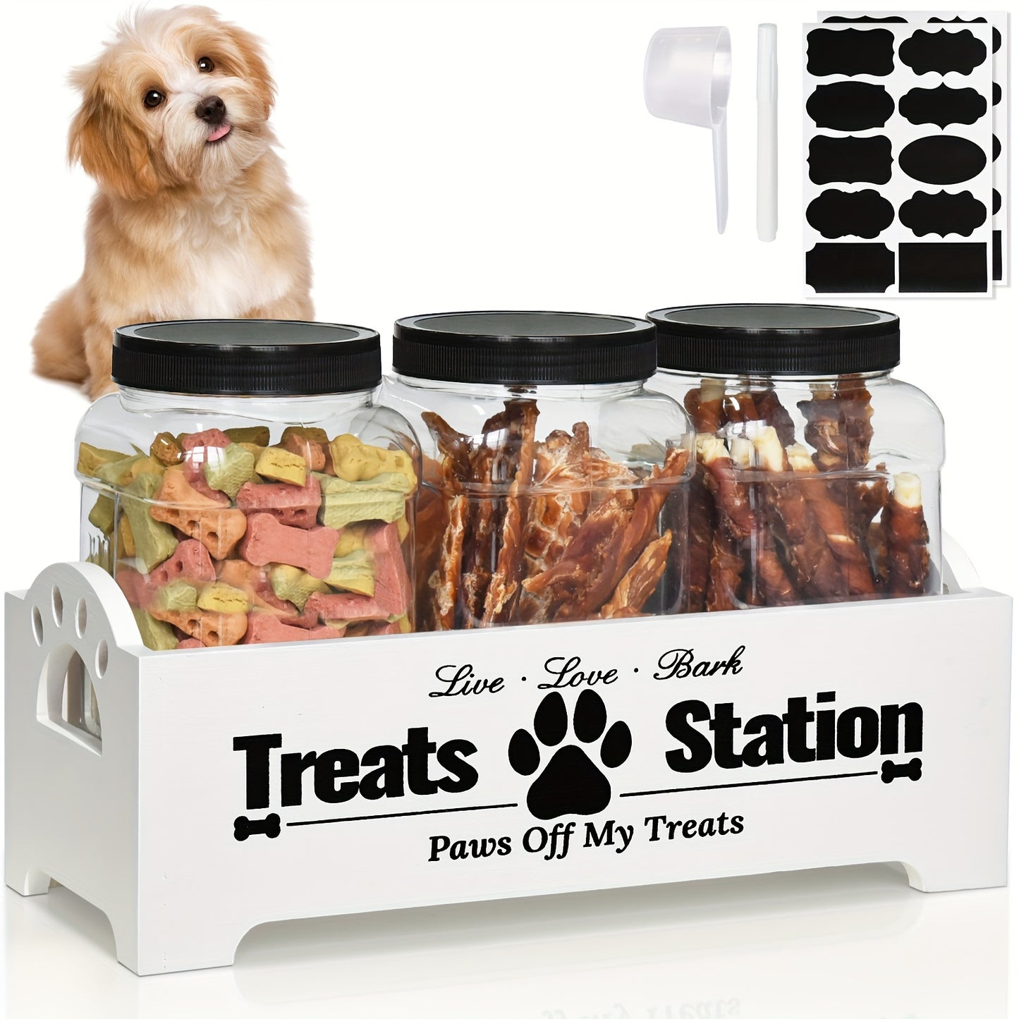 Wooden Dog Treat Container Farmhouse Pet Food Storage