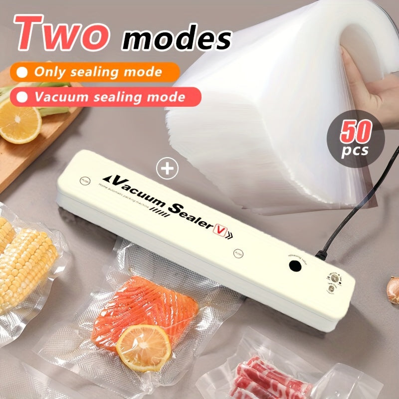 [Vacuum Sealing Machine] 50 Pcs Vacuum Sealing Machine And Food Storage Bag Sealing Machine, 1+ Mini Food Packaging Storage Heat Sealing Machine, 2 Modes, With 50 Food Storage Bags, Suitable For Home Kitchen, Commercial Use, - Revitalize Mind Body