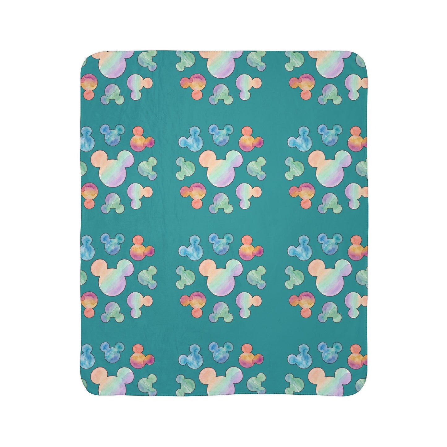 Pastel Mickey Head Pattern Fleece Sherpa Blanket | Teal Watercolor Mouse Print - Revitalize Mind Body