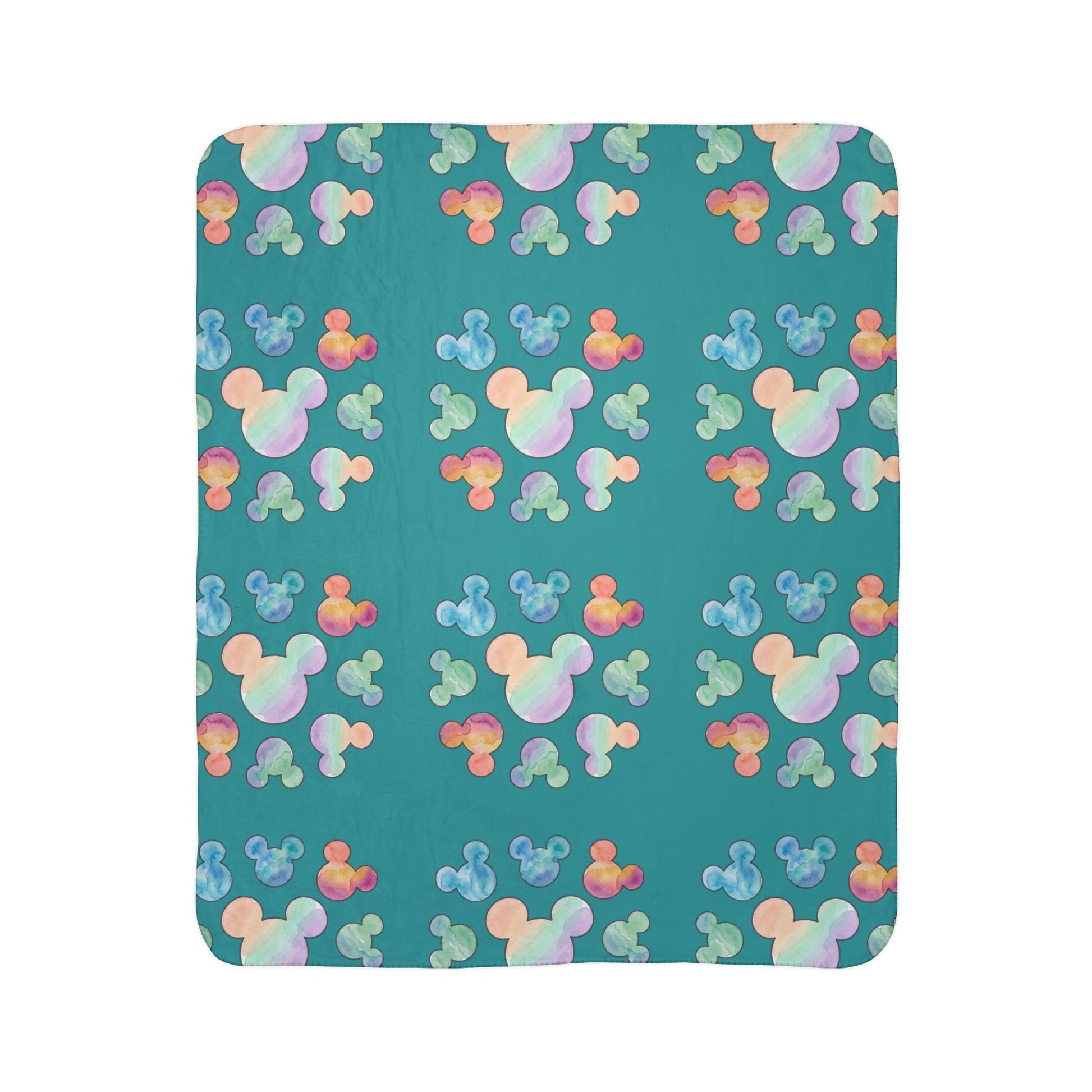 Pastel Mickey Head Pattern Fleece Sherpa Blanket | Teal Watercolor Mouse Print - Revitalize Mind Body