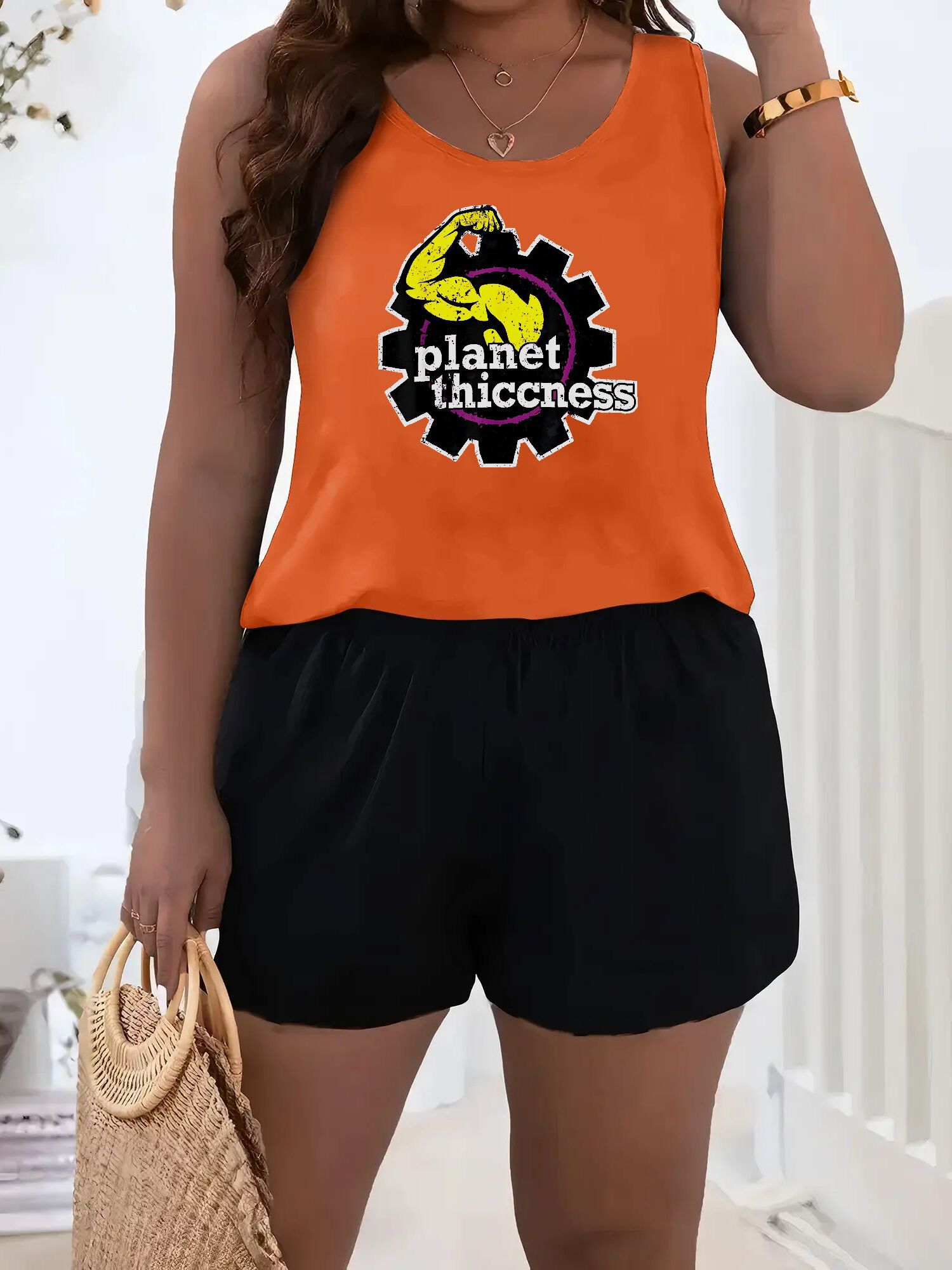 Planet Thiccness Gym Set Funny Workout Lover Sleeveless Top Shorts - Revitalize Mind Body