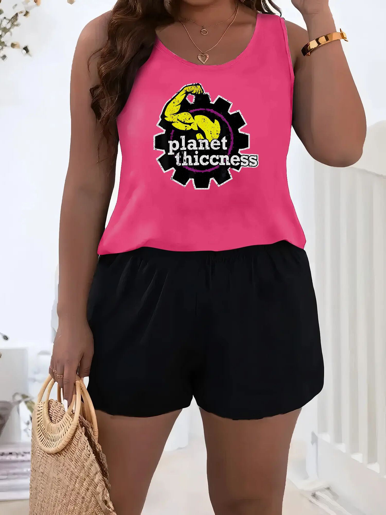 Planet Thiccness Gym Set Funny Workout Lover Sleeveless Top Shorts - Revitalize Mind Body