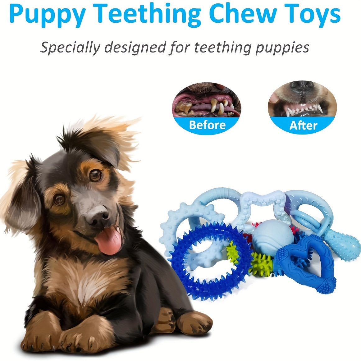 20 Packs Puppy Chew Toys - Dog Teething Toys For Puppies, Puppy Toys Teething Rings And Durable Ropes, Blue Rubber Toy Bundle For Small Dogs, Cute Interactive Dog Balls For Small Breed Christmas Gift - Revitalize Mind Body